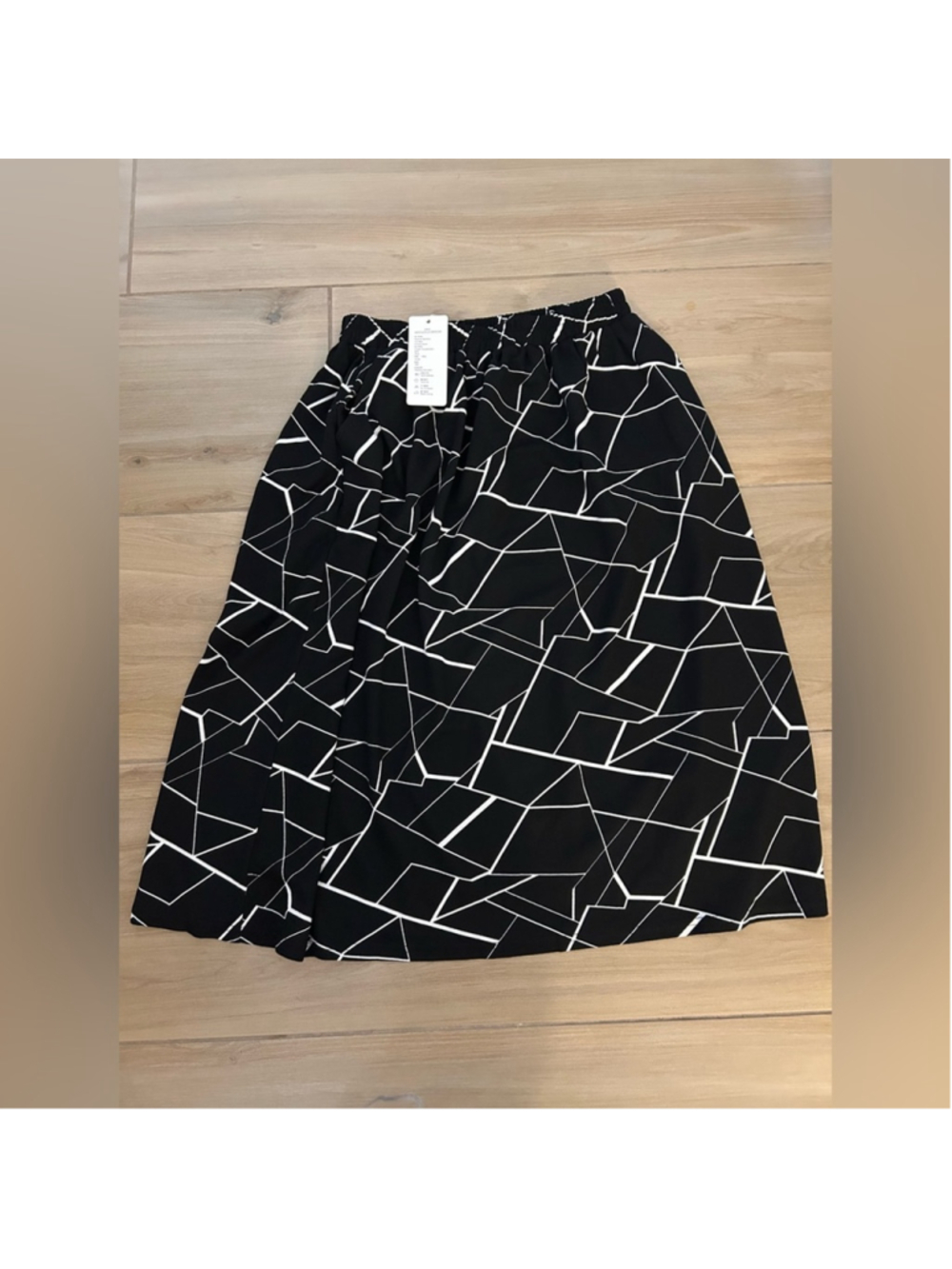 NEW Black Print Career Elastic Waist Pockets Midi Skirt L